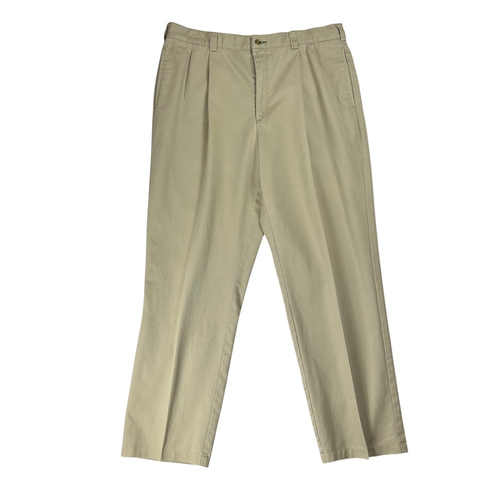 Tommy Hilfiger Mens Pleated Chino Pants Khaki Tan Cotton Twill 38x32‎